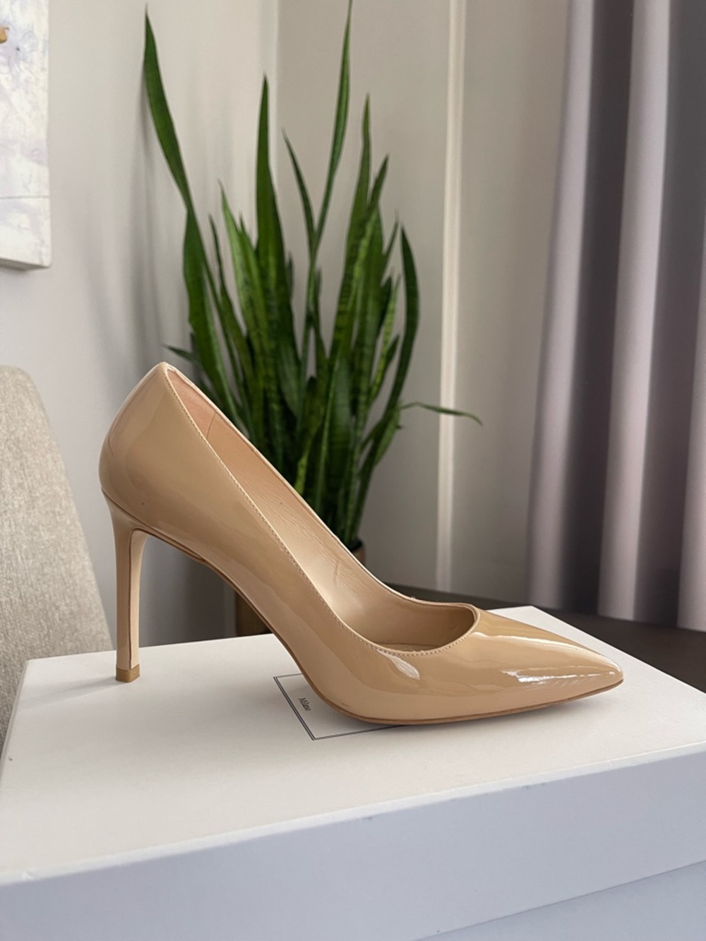 Moschino Beige Patent Pointed-Toe Stiletto Pumps